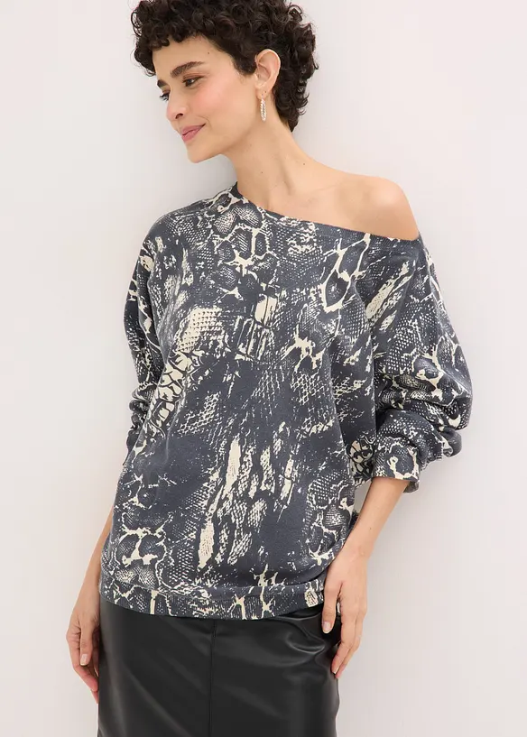 Maglione pitonato con maniche a pipistrello, bonprix