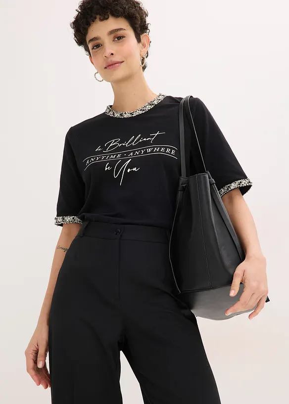 Maglia in cotone biologico con bordi applicati, bonprix