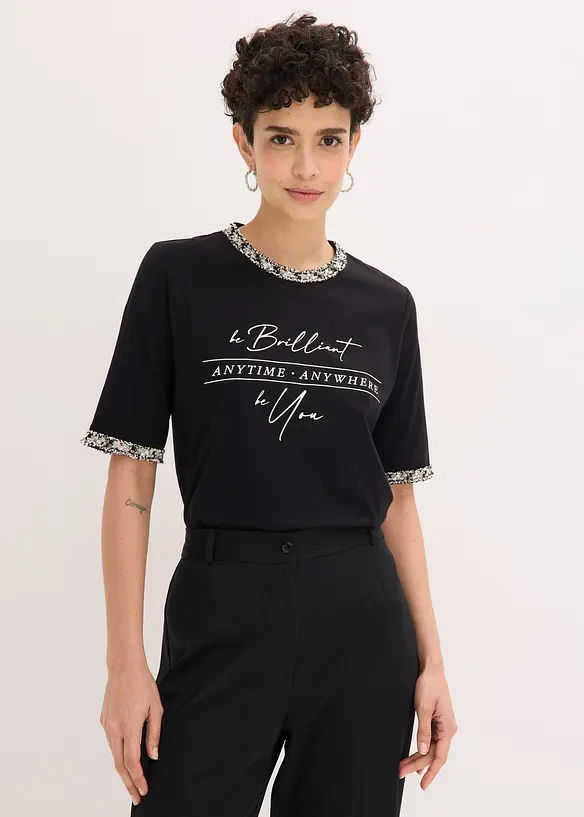 Maglia in cotone biologico con bordi applicati, bonprix