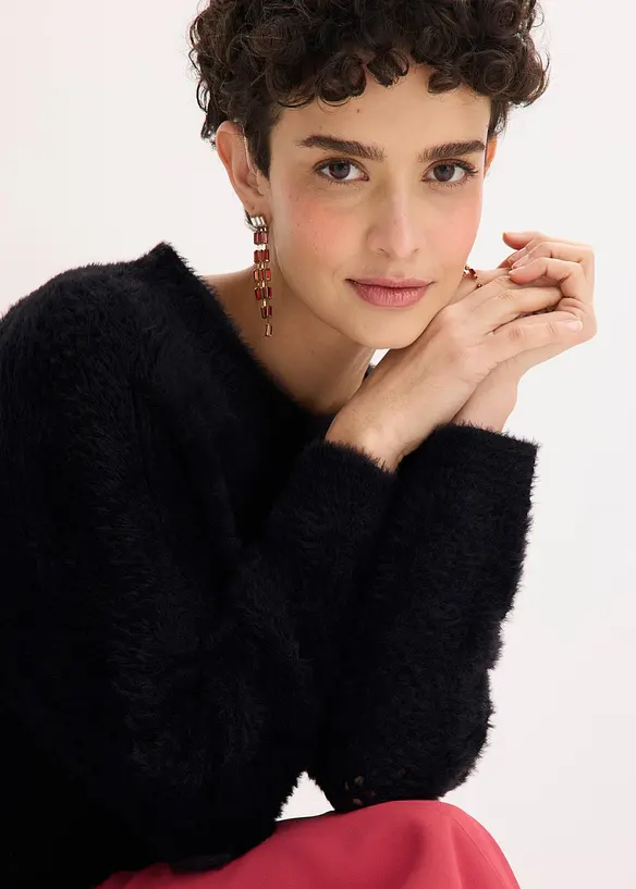 Maglione traforato con filato piumato, bonprix