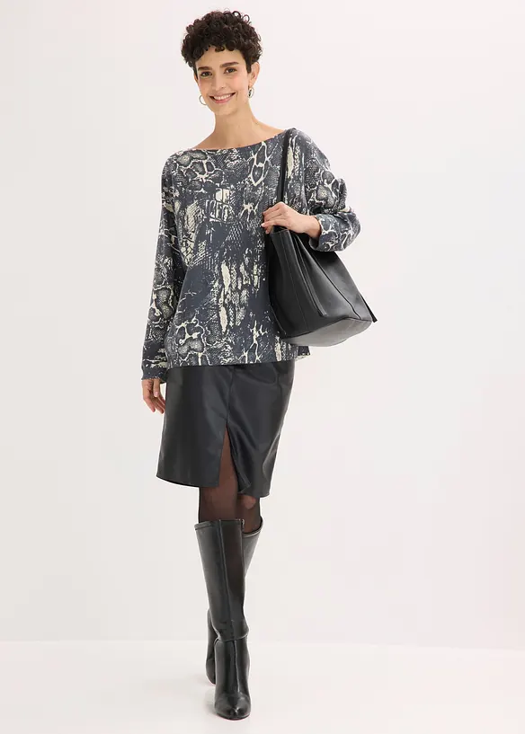 Maglione pitonato con maniche a pipistrello, bonprix