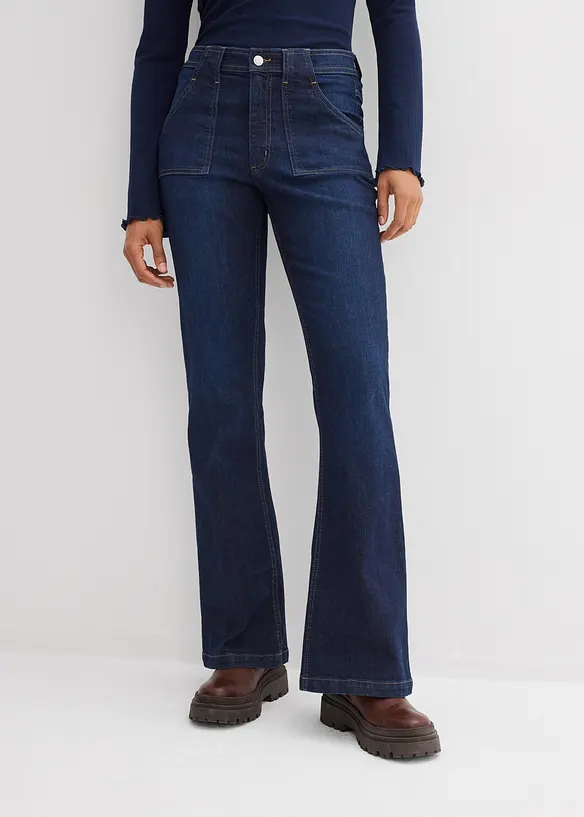 Jeans a zampa con cotone biologico, vita alta, bonprix