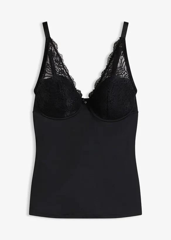 Top con coppe preformate, pizzo ed effetto modellante medio, bonprix