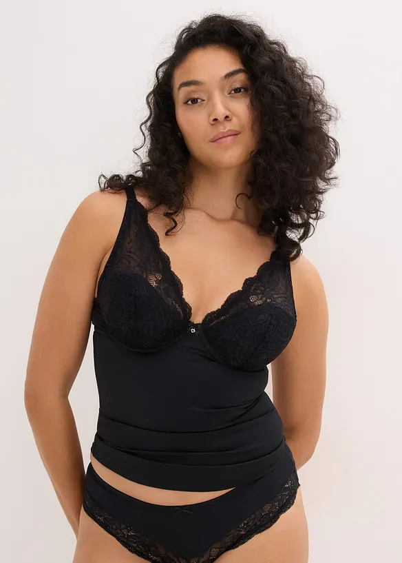 Top con coppe preformate, pizzo ed effetto modellante medio, bonprix