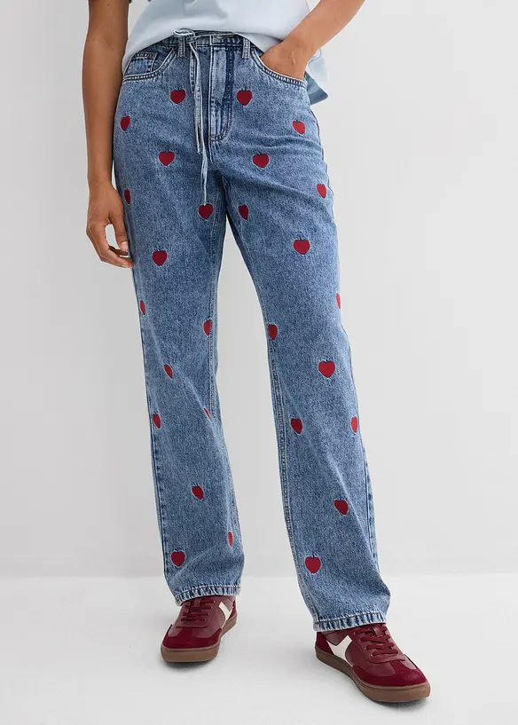 Jeans straight loose fit, vita alta, bonprix