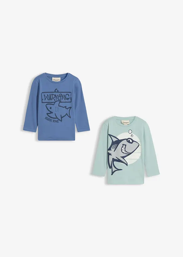 Maglia a maniche lunghe in puro cotone biologico (pacco da 2), bonprix