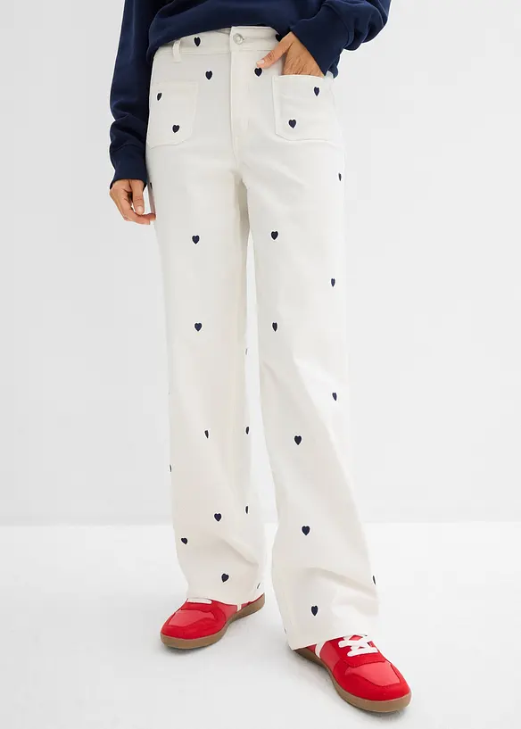 Pantaloni in twill con ricami, bonprix