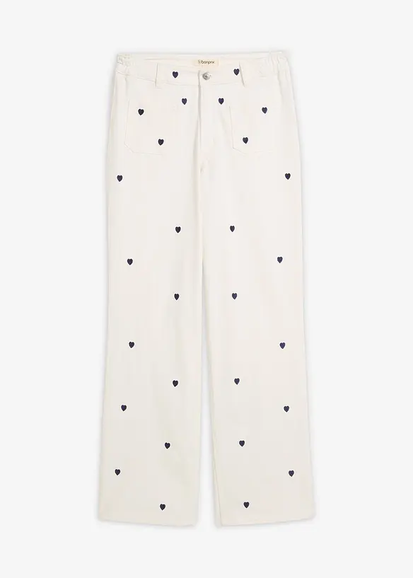Pantaloni in twill con ricami, bonprix