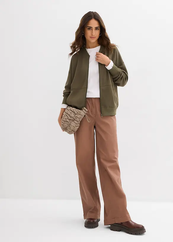 Felpa con zip oversize in tessuto effetto neoprene, bonprix