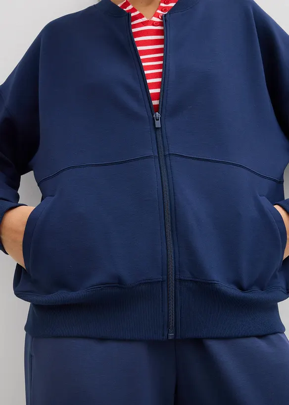 Felpa con zip oversize in tessuto effetto neoprene, bonprix