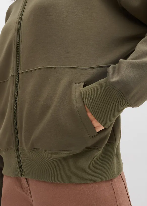 Felpa con zip oversize in tessuto effetto neoprene, bonprix