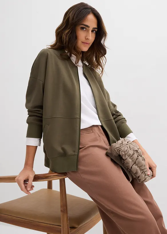 Felpa con zip oversize in tessuto effetto neoprene, bonprix