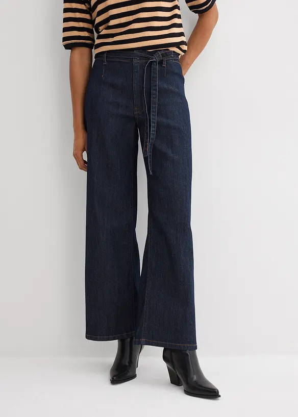 Jeans cropped wide leg, vita alta, bonprix