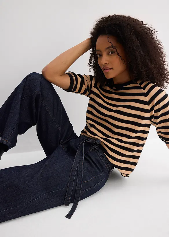 Jeans cropped wide leg, vita alta, bonprix