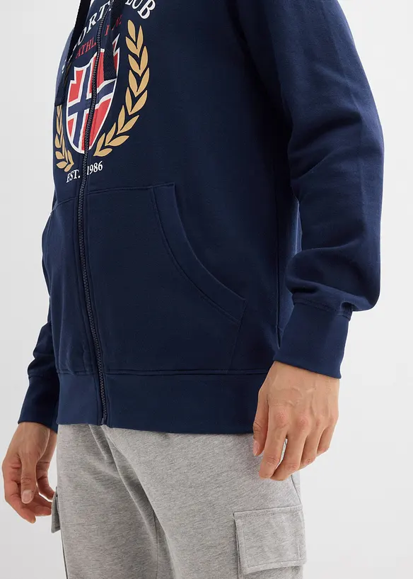 Felpa con zip e cappuccio in puro cotone, bonprix