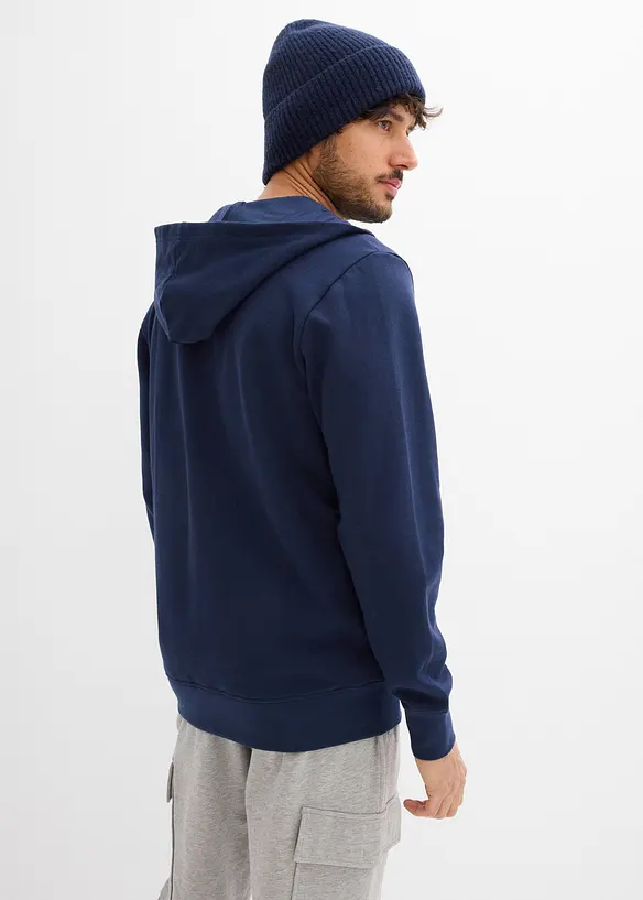 Felpa con zip e cappuccio in puro cotone, bonprix