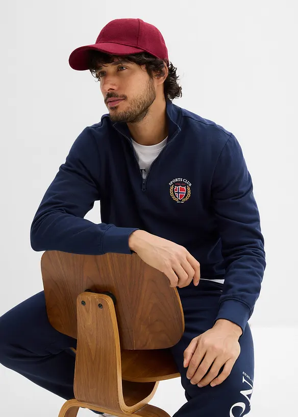 Felpa con collo e zip in puro cotone, bonprix