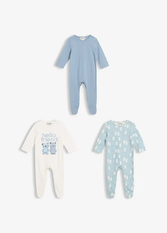 Tutina da neonato con piedini in puro cotone biologico (pacco da 3), bonprix