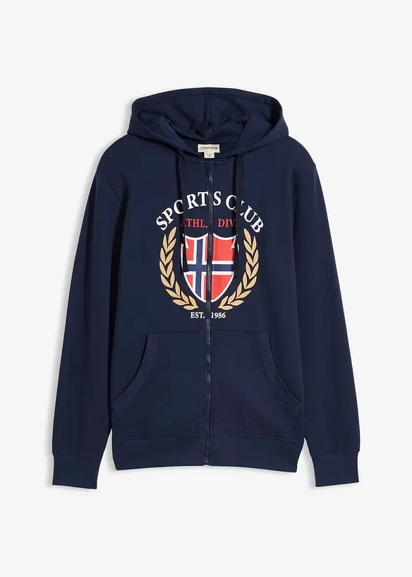 Felpa con zip e cappuccio in puro cotone, bonprix