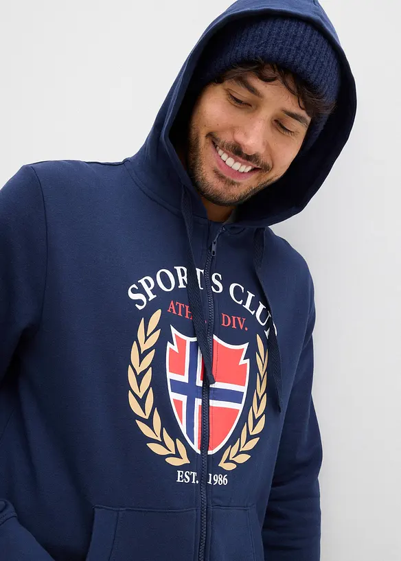 Felpa con zip e cappuccio in puro cotone, bonprix