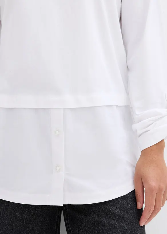 Maglia con inserto effetto camicia in puro cotone biologico, bonprix