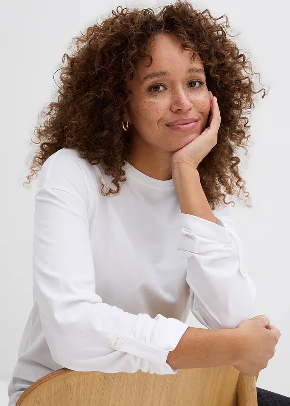 Maglia con inserto effetto camicia in puro cotone biologico, bonprix