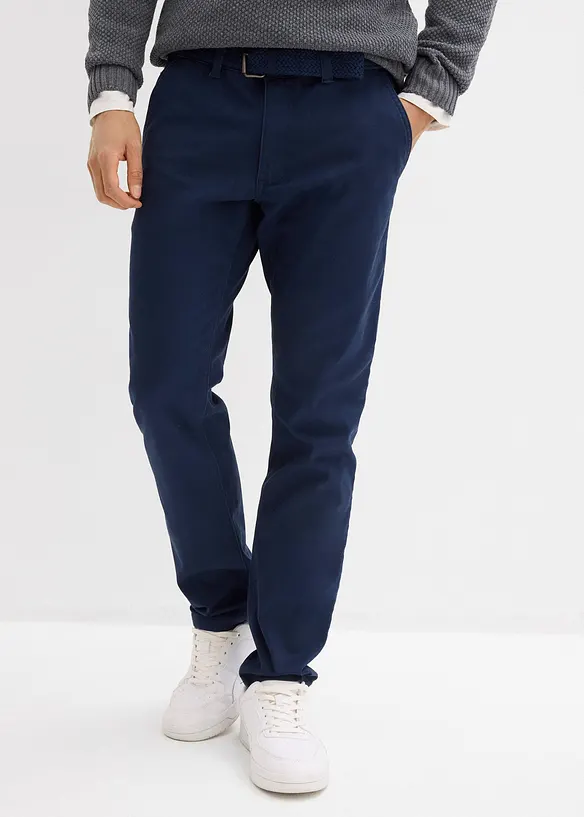 Pantaloni chino elasticizzati con vita elastica e cintura regular fit, straight, bonprix