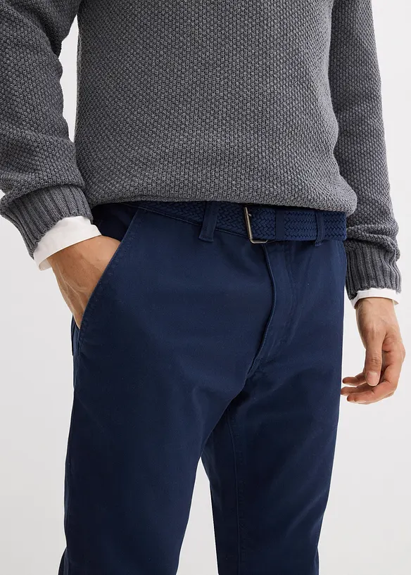 Pantaloni chino elasticizzati con vita elastica e cintura regular fit, straight, bonprix