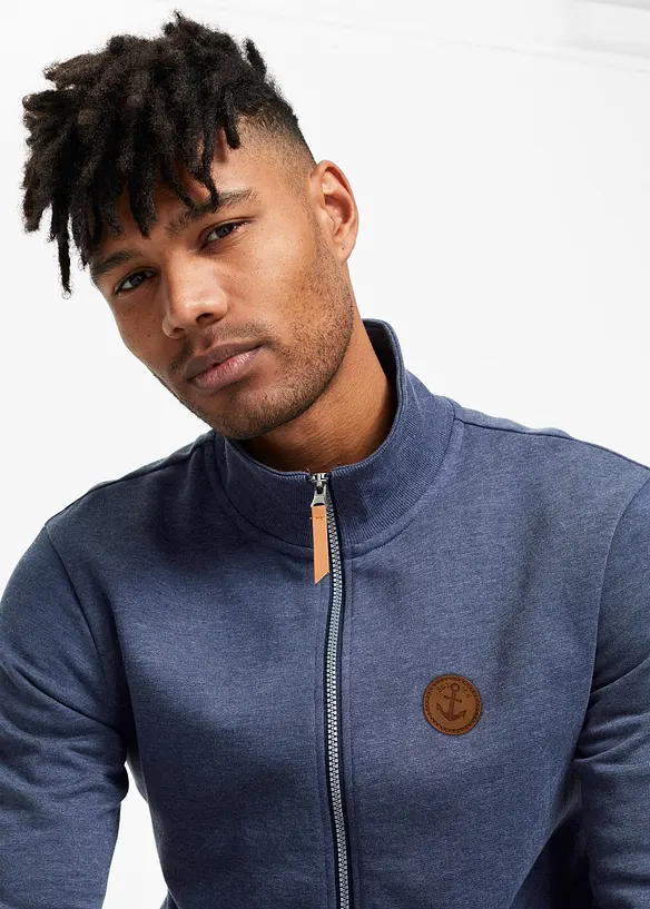 Felpa con zip con collo dritto e dettagli in similpelle, bonprix