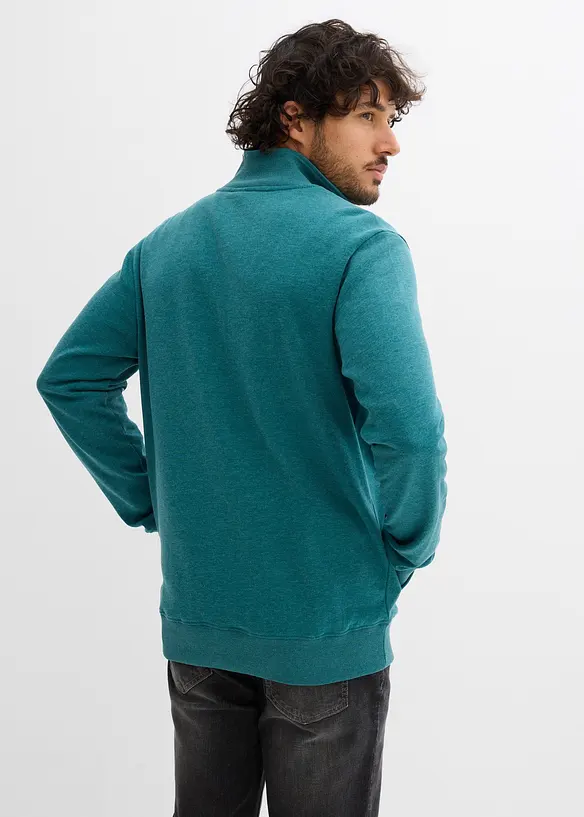 Felpa con zip con collo dritto e dettagli in similpelle, bonprix