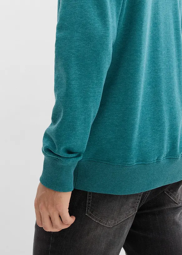 Felpa con zip con collo dritto e dettagli in similpelle, bonprix