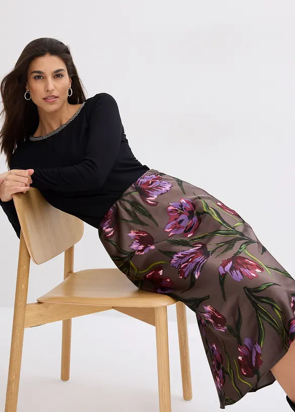 Maglia con inserto in mesh e pietruzze glitterate, bonprix