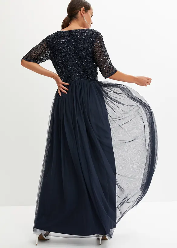 Abito da sera in tulle delicato con ricamo e paillettes, bonprix