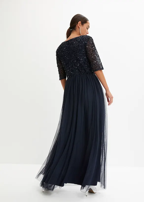 Abito da sera in tulle delicato con ricamo e paillettes, bonprix