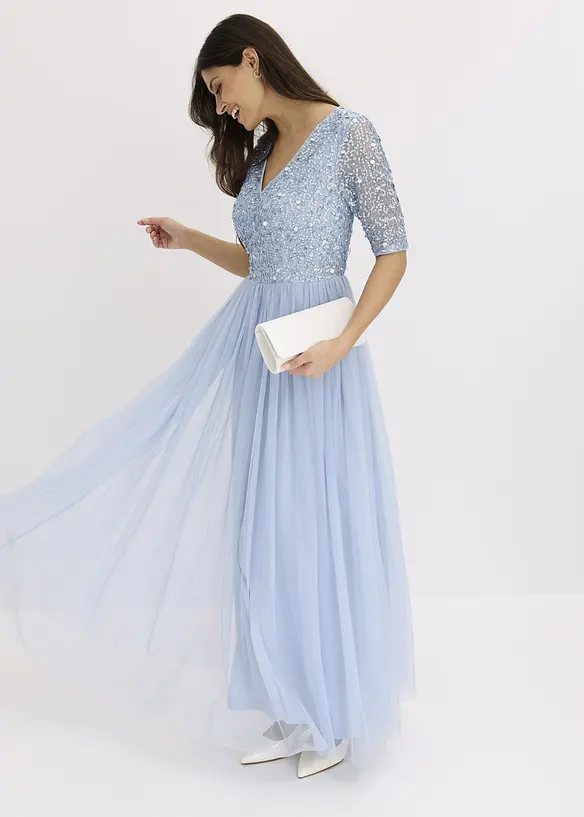 Abito da sera in tulle delicato con ricamo e paillettes, bonprix