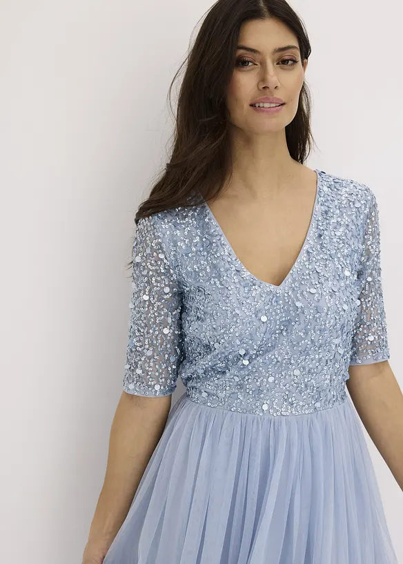 Abito da sera in tulle delicato con ricamo e paillettes, bonprix