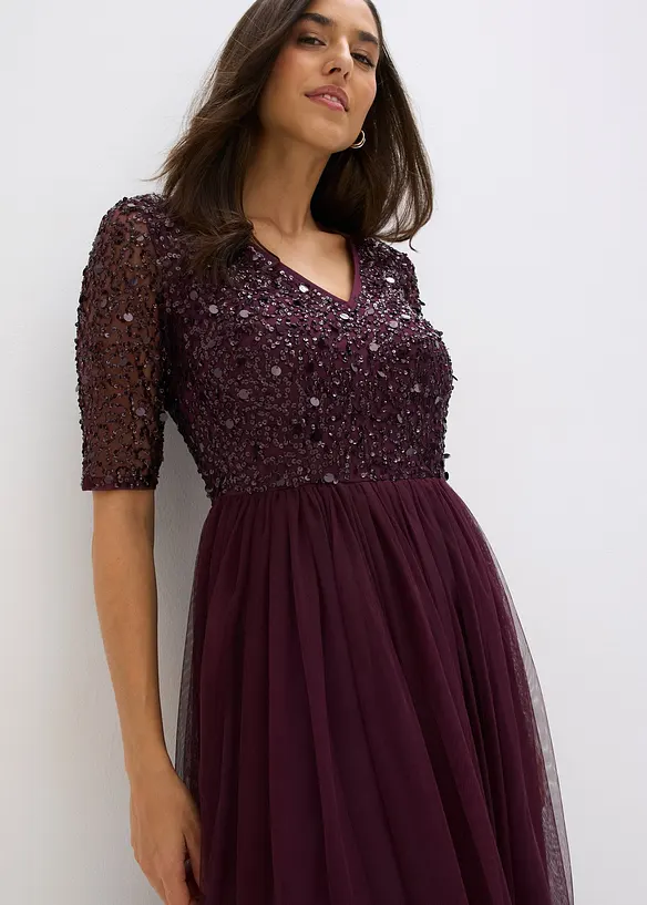 Abito da sera in tulle delicato con ricamo e paillettes, bonprix