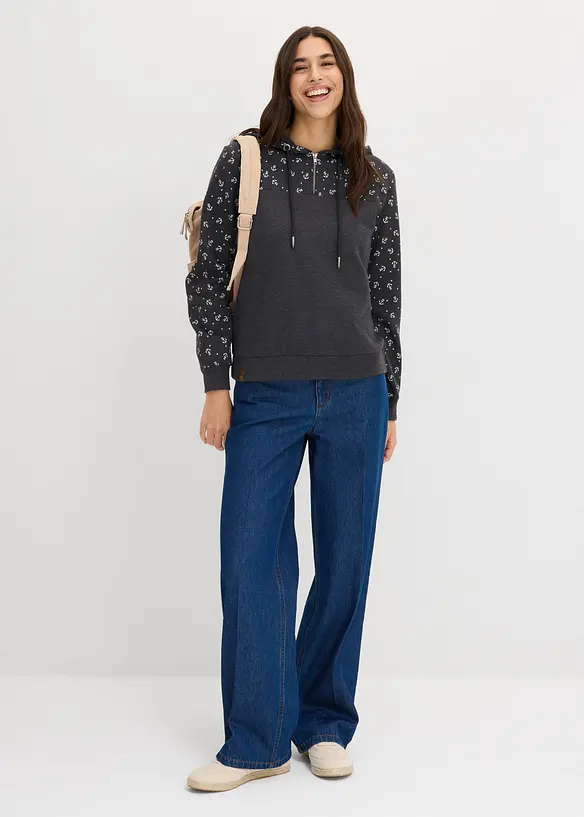 Felpa con cappuccio e cerniera in puro cotone, bonprix