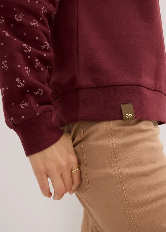 Felpa con cappuccio e cerniera in puro cotone, bonprix