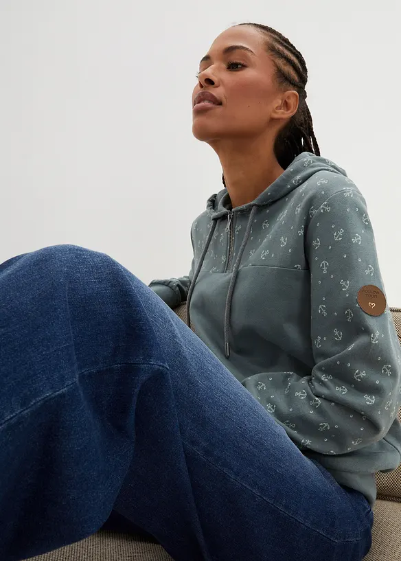 Felpa con cappuccio e cerniera in puro cotone, bonprix