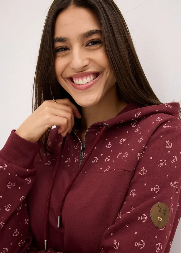 Felpa con cappuccio e cerniera in puro cotone, bonprix