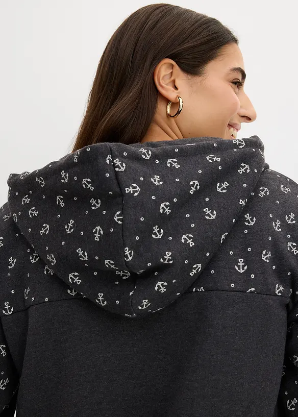 Felpa con cappuccio e cerniera in puro cotone, bonprix