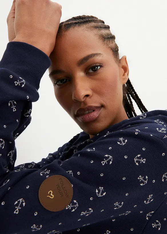 Felpa con cappuccio e cerniera in puro cotone, bonprix