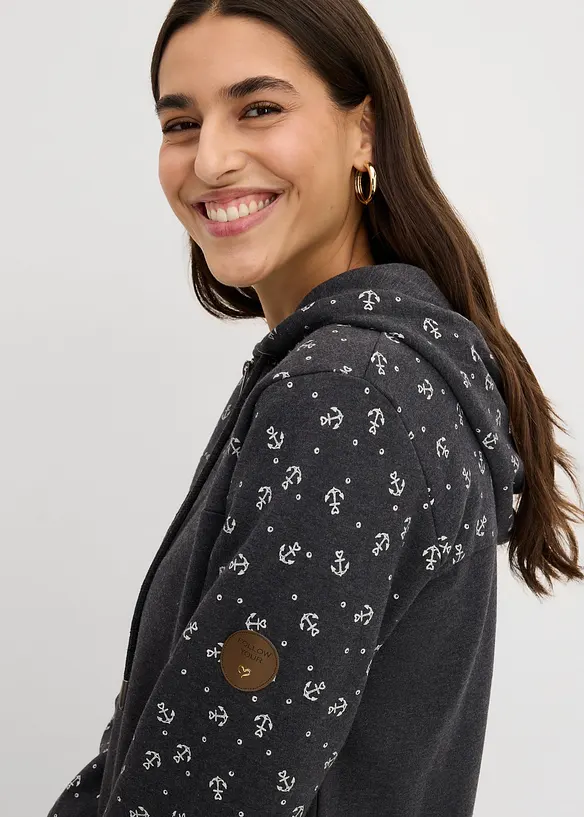 Felpa con cappuccio e cerniera in puro cotone, bonprix