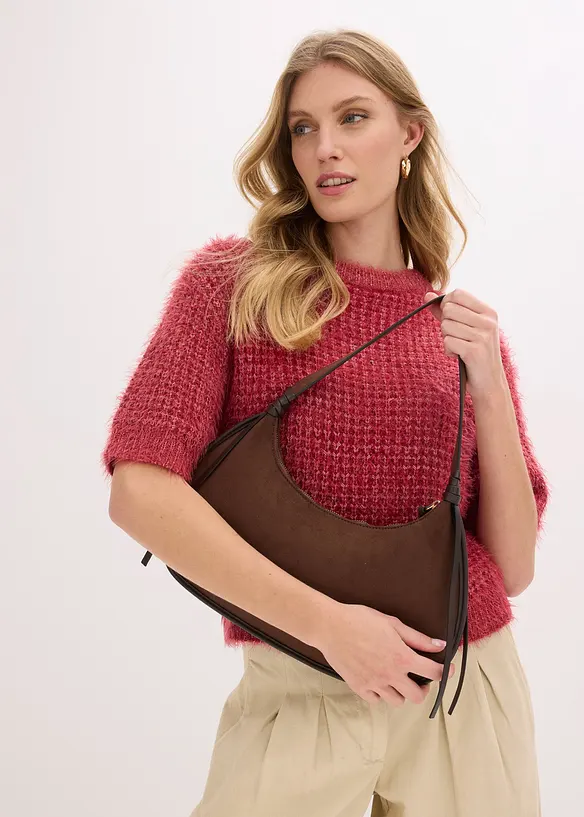 Borsa a tracolla in similpelle scamosciata con pistagna, bonprix