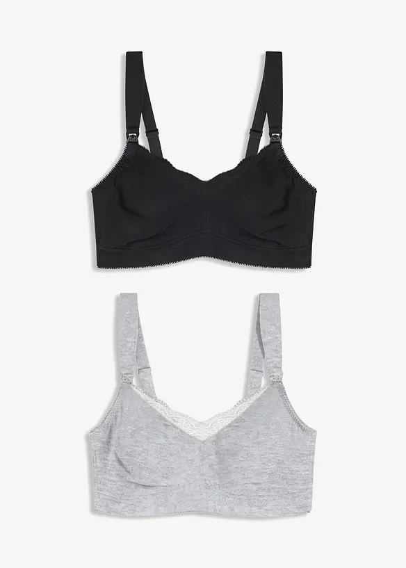 Reggiseno allattamento senza ferretto con cotone biologico e pizzo (pacco da 2), bonprix