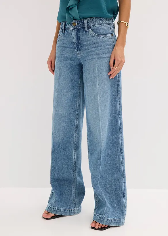 Jeans wide leg extra lunghi low stretch, vita media, bonprix