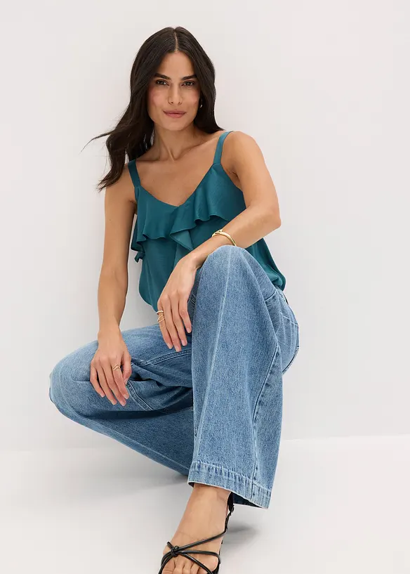 Jeans wide leg extra lunghi low stretch, vita media, bonprix