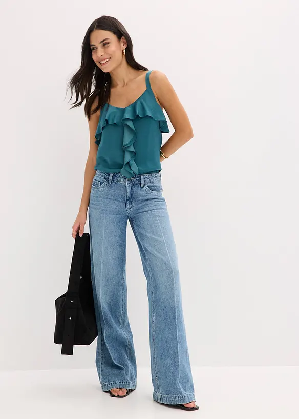 Jeans wide leg extra lunghi low stretch, vita media, bonprix