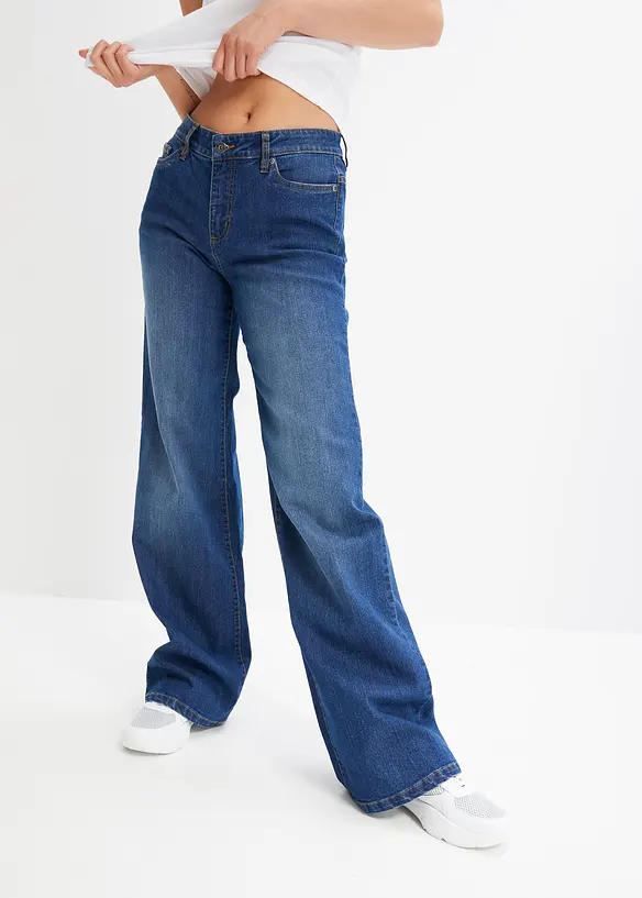 Jeans wide leg elasticizzati, vita media, bonprix